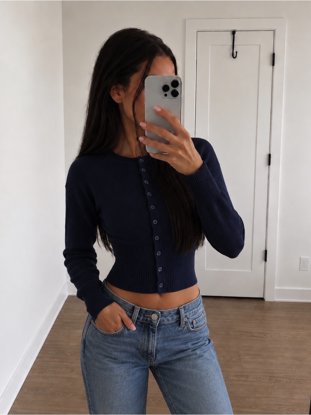 Lioness Head In The Clouds Navy Cropped Cardigan